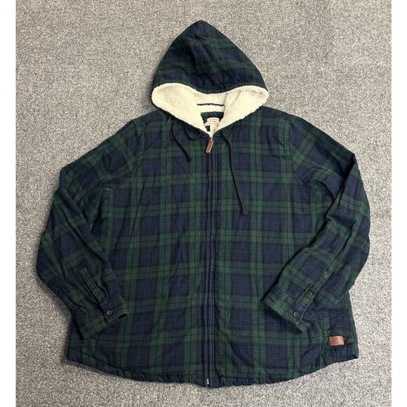 L.L.Bean Women's 1X Scotch Plaid Flannel Jacket Sherpa-Lined Zip Hoodie - Picture 1 of 7